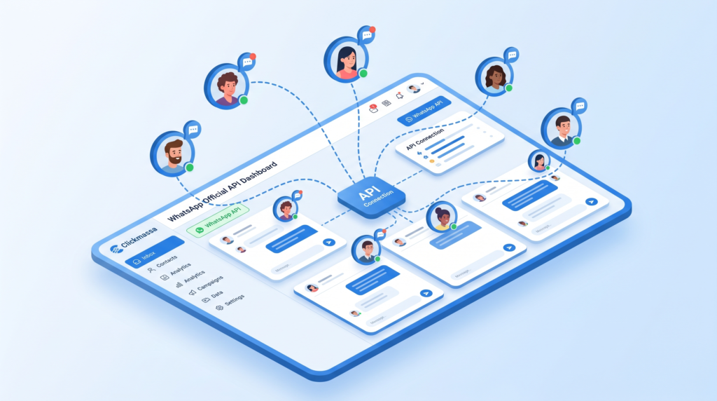 Painel da WhatsApp API Oficial integrado à plataforma Clickmassa