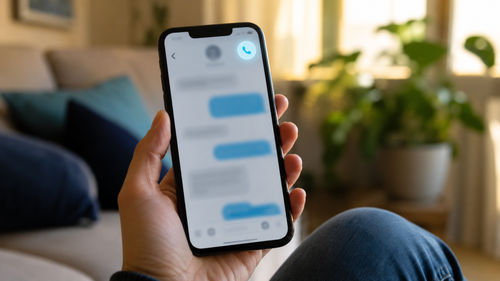 Cliente iniciando uma chamada de voz pelo WhatsApp na conversa com a empresa
