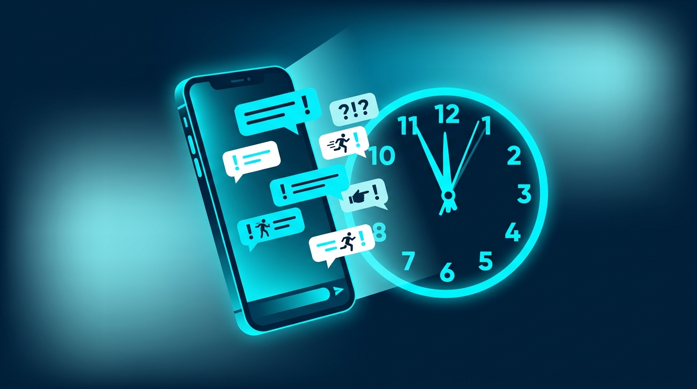 Checklist da cobrança do WhatsApp Business API antes de outubro, celular com balões de conversa ao lado de um relógio