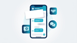 Ilustração de um smartphone com interface de chat recebendo uma etiqueta em branco, representando CRM white label para WhatsApp