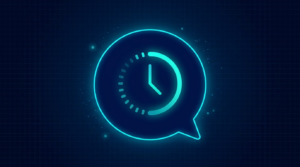 Ícone de balão de chat com relógio de carregamento representando API do WhatsApp instável